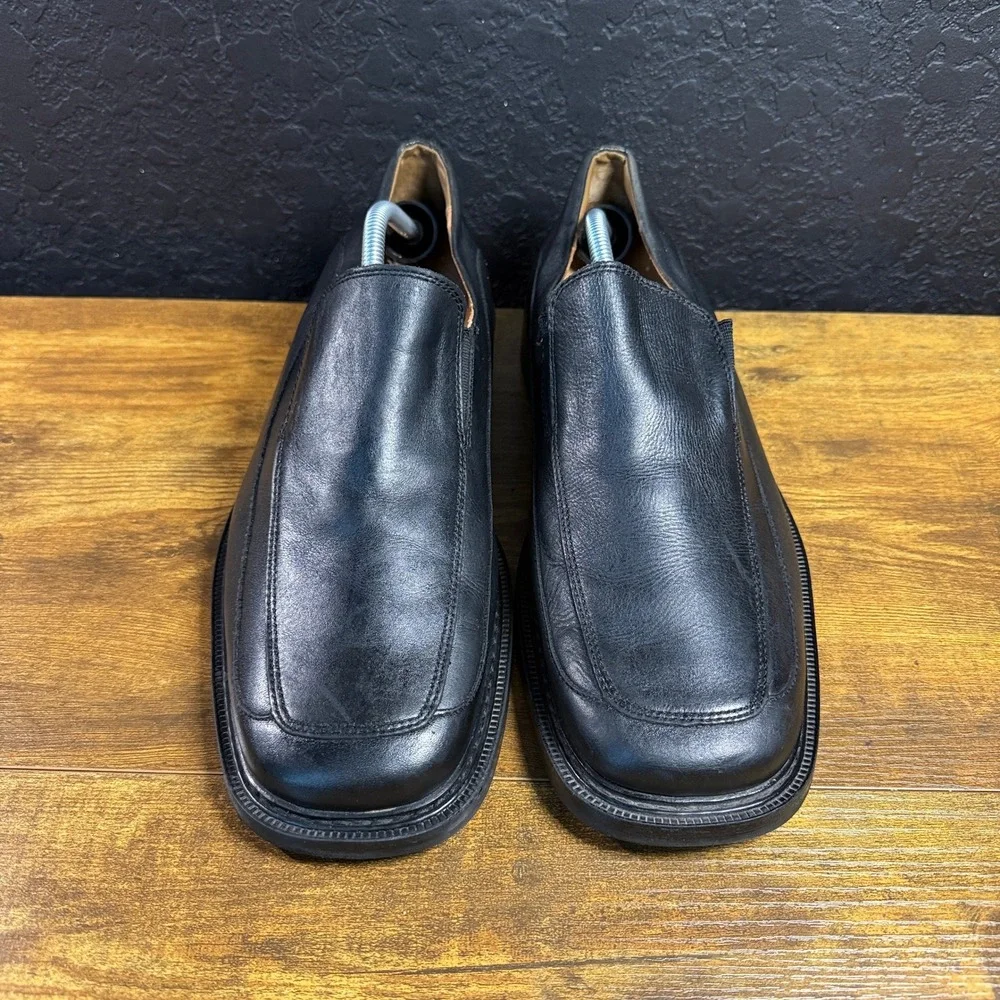 Skechers Square Toe Black Leather Slip-On Loafers Mens EU 46 US 12